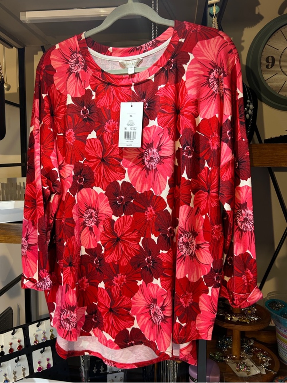 Crown & Ivy  Red and Pink Floral 3/4 Sleeves Baby Soft Top